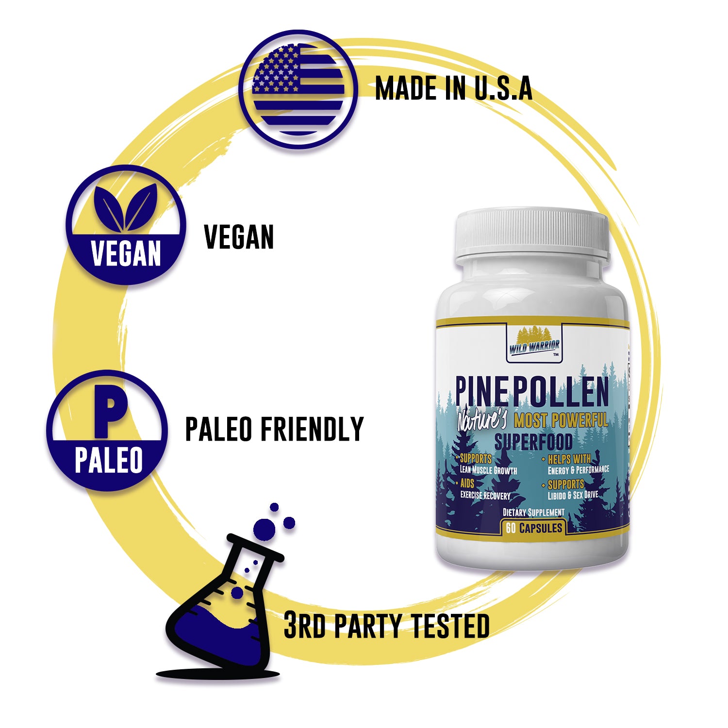 Pine Pollen Capsules | Wild Warrior Nutrition | American Made Muscle