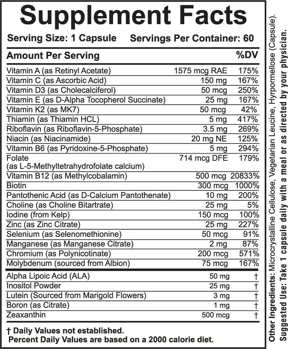 Methylated Multivitamin Supplement Facts