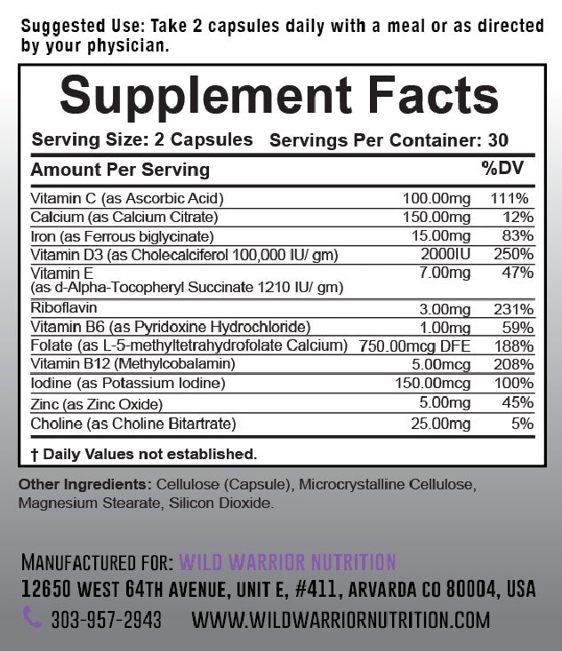 Prenatal Vitamin with Folate Supp facts