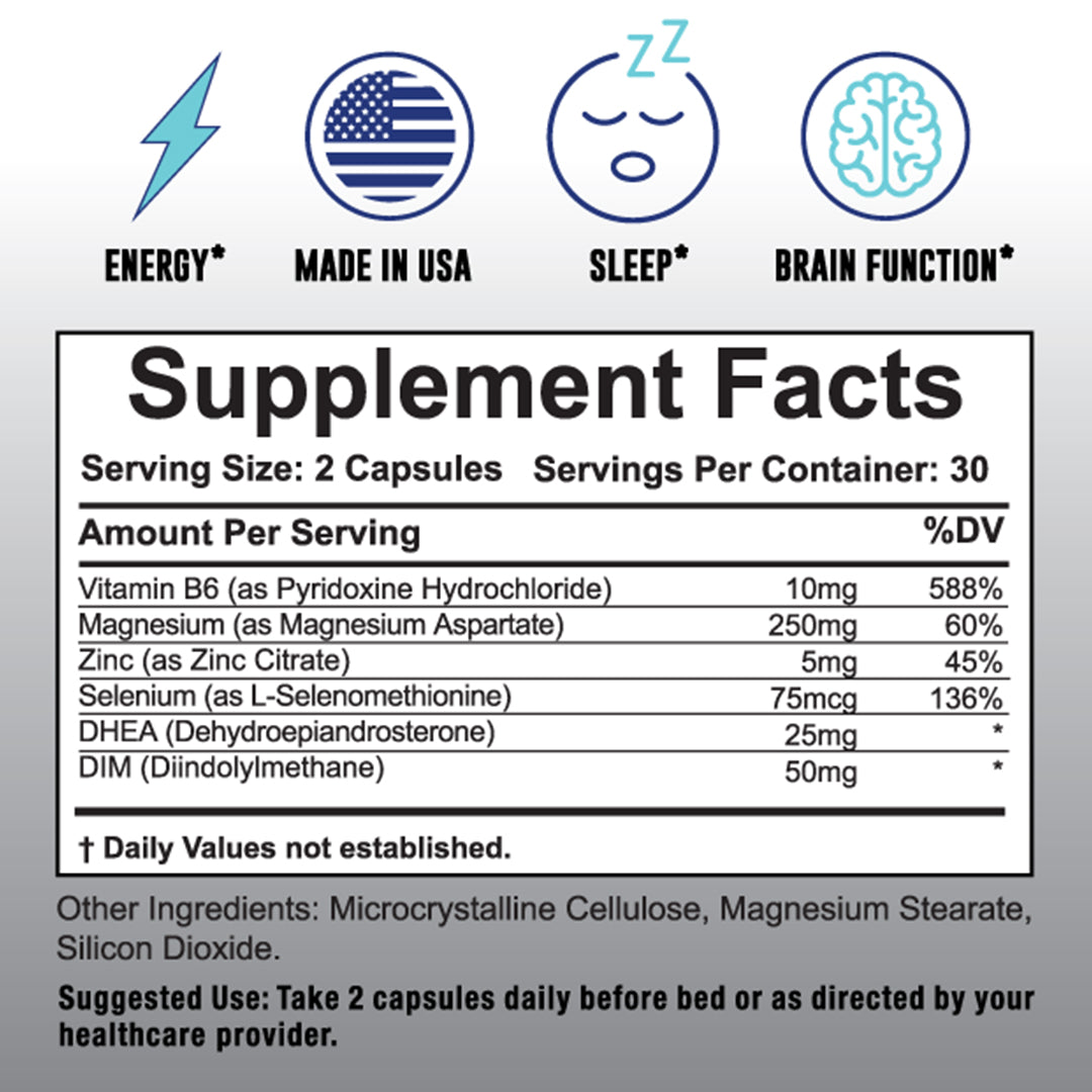 Natural Testosterone Support | ZMA + DHEA, Selenium, and DIM