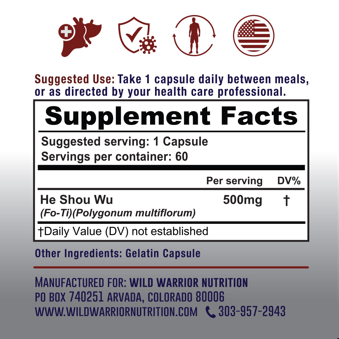 He Shou Wu - Fo-Ti - Supplement Facts - Wild Warrior Nutrition
